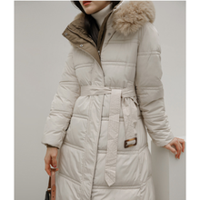 Load image into Gallery viewer, Belted Long Bubble Jacket with Faux Fur
