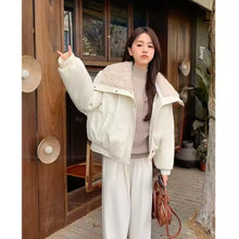 Load image into Gallery viewer, Wide Collar Leather Puffer Jacket
