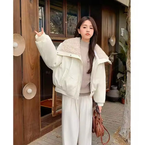 Wide Collar Leather Puffer Jacket