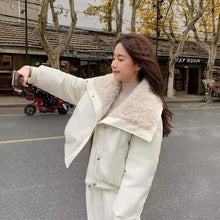 Load image into Gallery viewer, Wide Collar Leather Puffer Jacket
