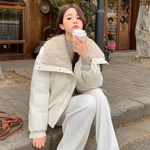 Load image into Gallery viewer, Wide Collar Leather Puffer Jacket
