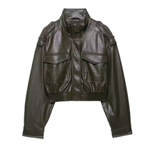 Load image into Gallery viewer, Semi-cropped Faux Leather Jacket
