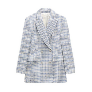 Shoulder Padded Tweed Blazer (Light Blue)