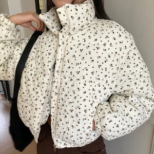 Flower Corduroy Puffer Jacket