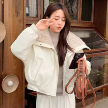 Load image into Gallery viewer, Wide Collar Leather Puffer Jacket

