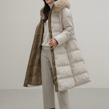 Load image into Gallery viewer, Belted Long Bubble Jacket with Faux Fur
