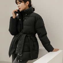 Load image into Gallery viewer, Belted Puffer Jacket with Hood
