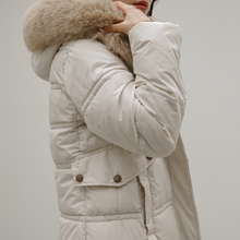 Load image into Gallery viewer, Belted Long Bubble Jacket with Faux Fur
