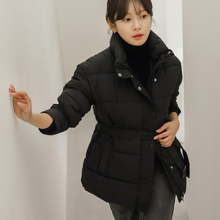 Load image into Gallery viewer, Belted Puffer Jacket with Hood
