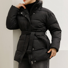 Load image into Gallery viewer, Belted Puffer Jacket with Hood

