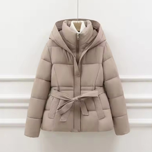 Load image into Gallery viewer, Short Belted Hooded Puffer Jacket
