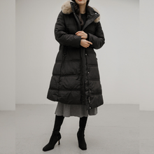 Load image into Gallery viewer, Belted Long Bubble Jacket with Faux Fur
