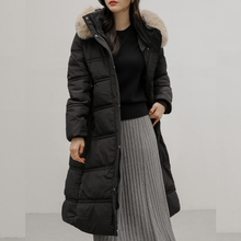 Load image into Gallery viewer, Belted Long Bubble Jacket with Faux Fur
