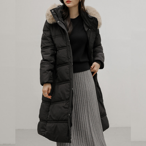 Belted Long Bubble Jacket with Faux Fur