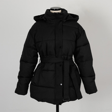 Load image into Gallery viewer, Belted Puffer Jacket with Hood

