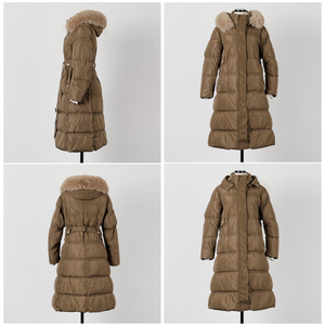 Belted Long Bubble Jacket with Faux Fur