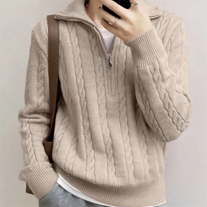 Collar Half-zip Cable Knit Sweater