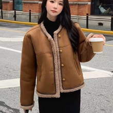 Load image into Gallery viewer, Brown Suede Sherpa-Lined Jacket
