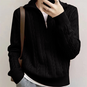 Collar Half-zip Cable Knit Sweater