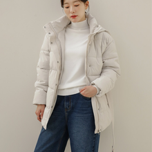 Load image into Gallery viewer, Belted Puffer Jacket with Hood
