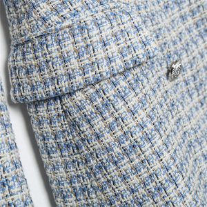 Shoulder Padded Tweed Blazer (Light Blue)