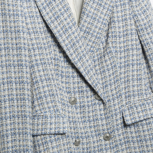 Load image into Gallery viewer, Shoulder Padded Tweed Blazer (Light Blue)
