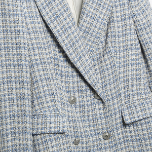 Shoulder Padded Tweed Blazer (Light Blue)