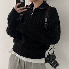 Load image into Gallery viewer, Collar Half-zip Cable Knit Sweater
