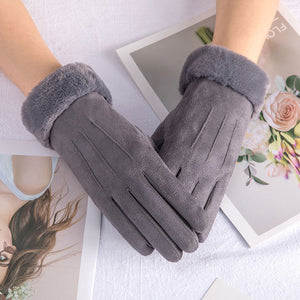 Suede Fur Gloves - Women